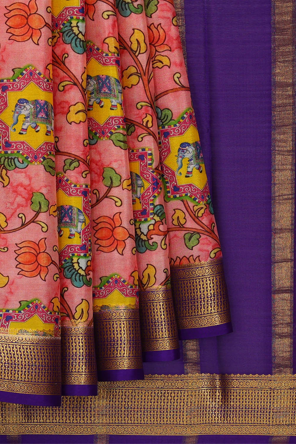 Image of Printed Binny Crepe Peach Saree